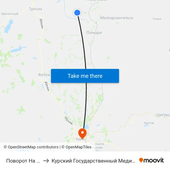 Поворот На Сеньково to Курский Государственный Медицинский Университет map