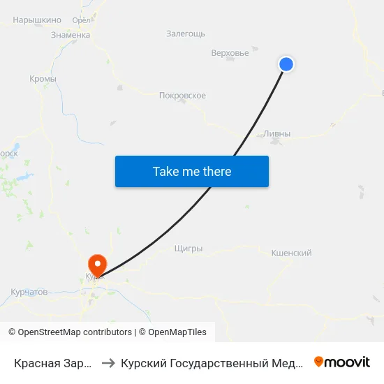 Красная Заря - Переезд to Курский Государственный Медицинский Университет map