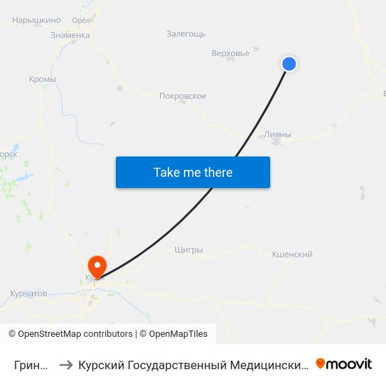 Гриневка to Курский Государственный Медицинский Университет map
