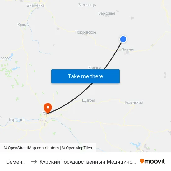 Семенихино to Курский Государственный Медицинский Университет map