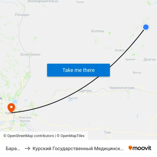 Бараново to Курский Государственный Медицинский Университет map