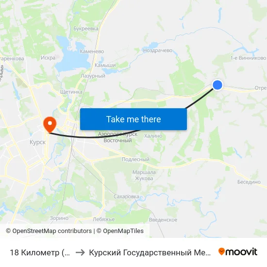 18 Километр (Малиновый) to Курский Государственный Медицинский Университет map