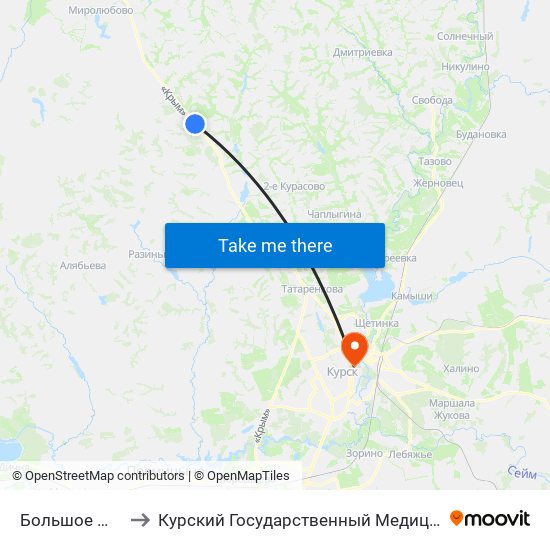 Большое Жирово-2 to Курский Государственный Медицинский Университет map