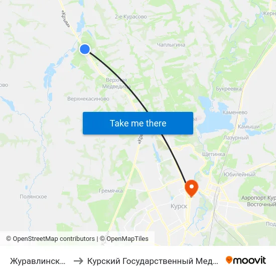 Журавлинский Поворот to Курский Государственный Медицинский Университет map
