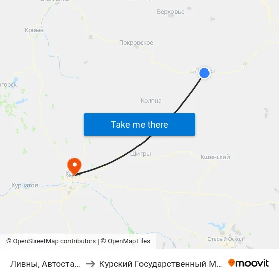 Ливны, Автостанция, Перрон 1 to Курский Государственный Медицинский Университет map