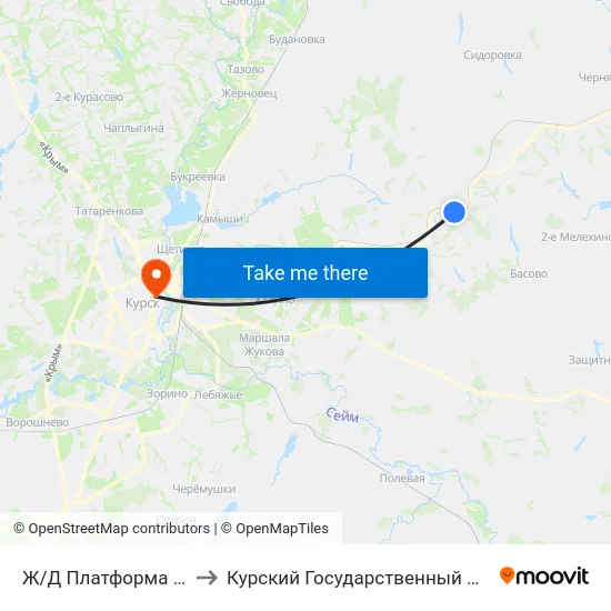 Ж/Д Платформа «29-Й Километр» to Курский Государственный Медицинский Университет map