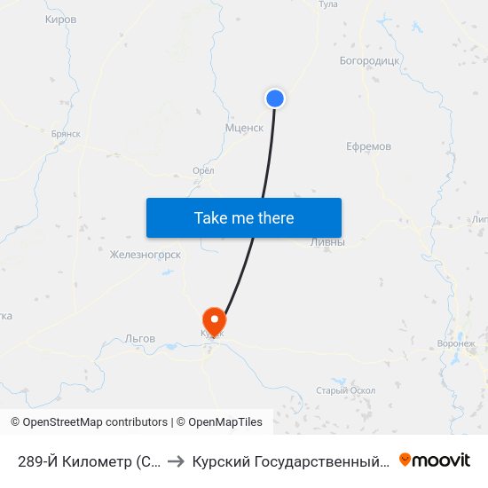 289-Й Километр (Свободный Посёлок) to Курский Государственный Медицинский Университет map
