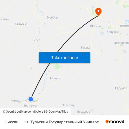 Никуличи to Тульский Государственный Университет map