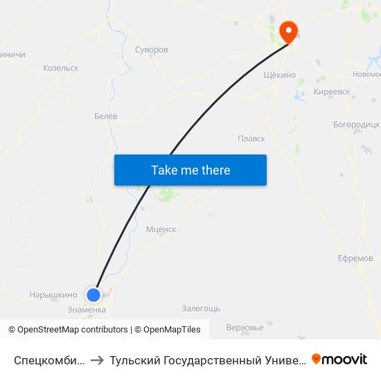 Спецкомбинат to Тульский Государственный Университет map