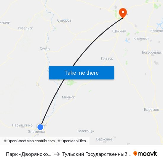 Парк «Дворянское Гнездо» to Тульский Государственный Университет map