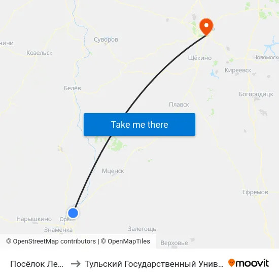 Посёлок Лесной to Тульский Государственный Университет map