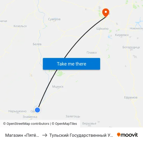 Магазин «Пятёрочка» to Тульский Государственный Университет map