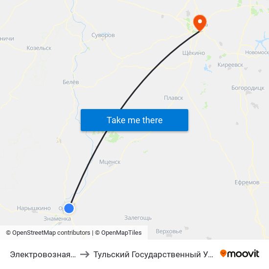 Электровозная Улица to Тульский Государственный Университет map