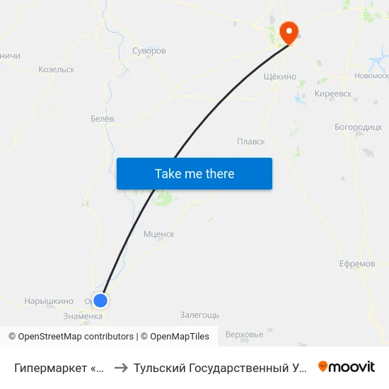 Гипермаркет «Лента» to Тульский Государственный Университет map