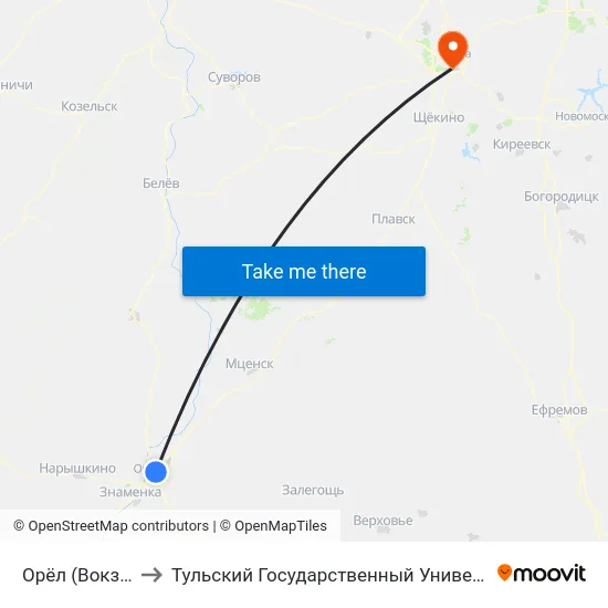 Орёл (Вокзал) to Тульский Государственный Университет map