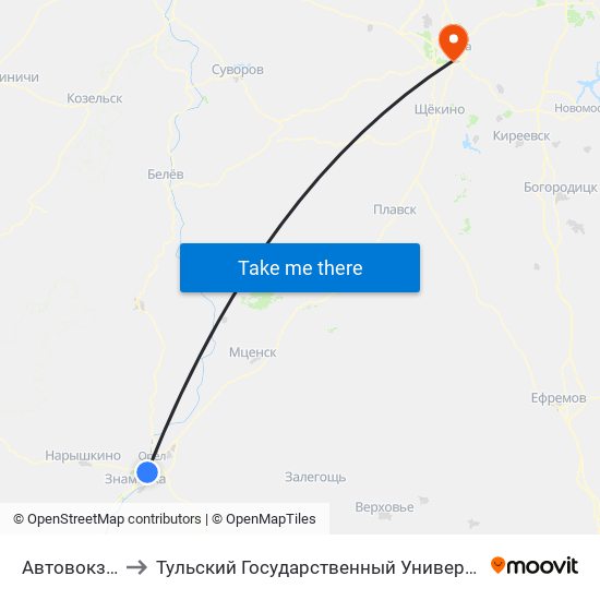 Автовокзал to Тульский Государственный Университет map