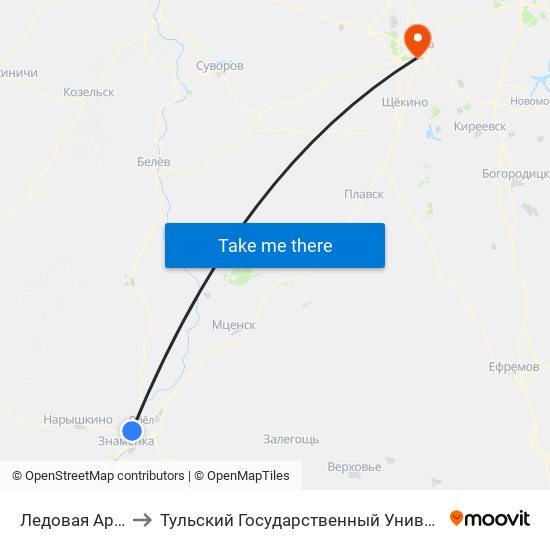 Ледовая Арена to Тульский Государственный Университет map