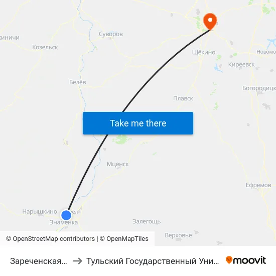Зареченская Пмк to Тульский Государственный Университет map