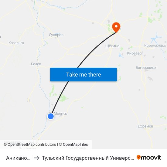 Аниканово to Тульский Государственный Университет map