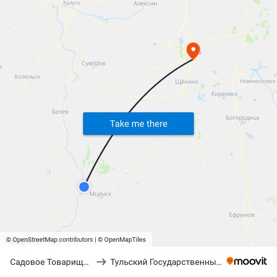 Садовое Товарищество «Ока» to Тульский Государственный Университет map