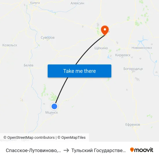 Спасское-Лутовиново, Музей Тургенева to Тульский Государственный Университет map