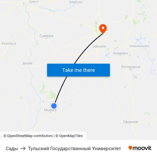 Сады to Тульский Государственный Университет map