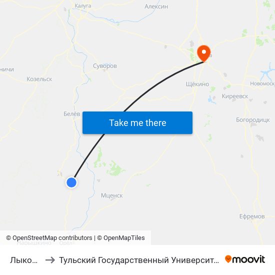 Лыкова to Тульский Государственный Университет map