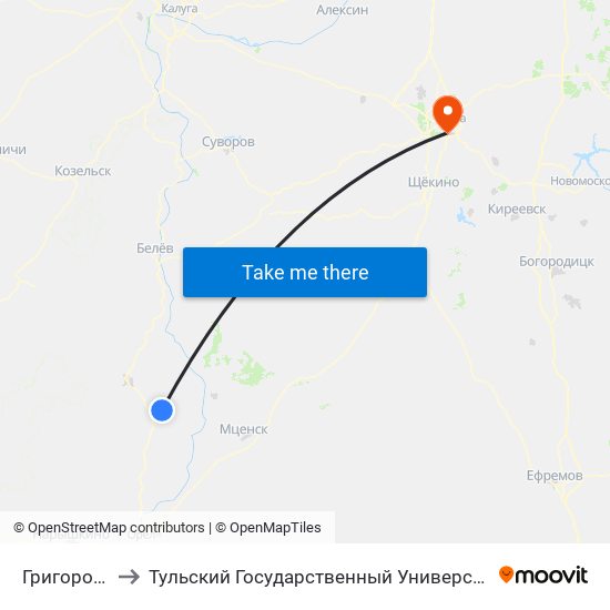 Григорово to Тульский Государственный Университет map