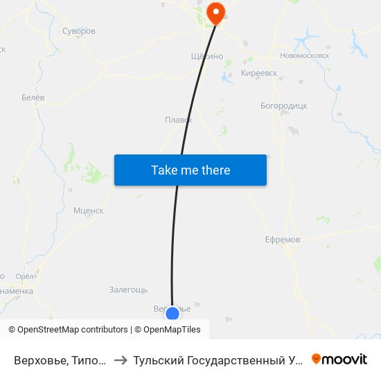 Верховье, Типография to Тульский Государственный Университет map