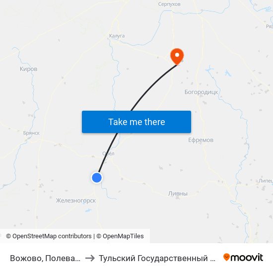 Вожово, Полевая Улица to Тульский Государственный Университет map