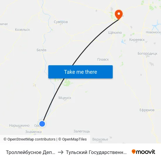 Троллейбусное Депо (Высадка) to Тульский Государственный Университет map