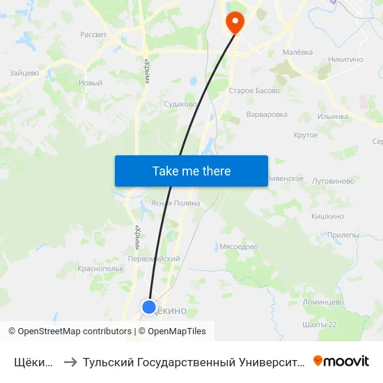 Щёкино to Тульский Государственный Университет map