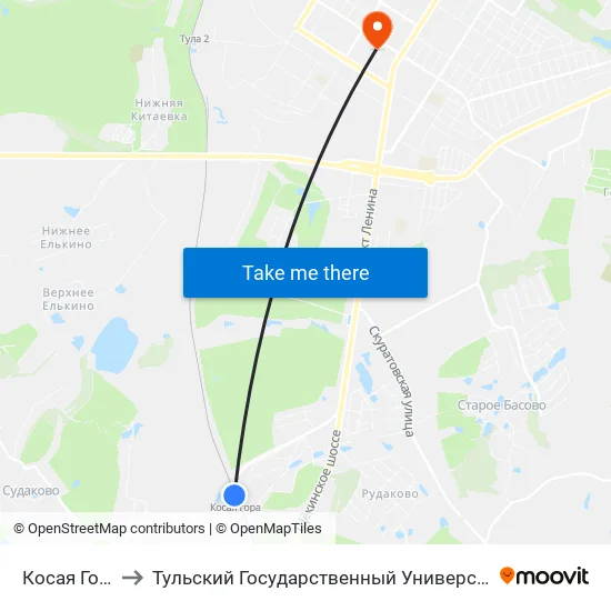 Косая Гора to Тульский Государственный Университет map