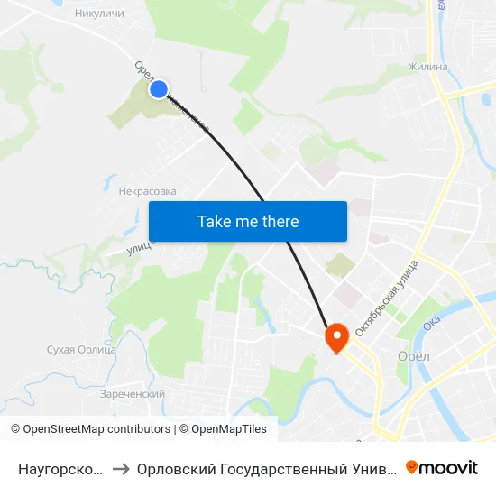 Наугорское Кладбище to Орловский Государственный Университет. Медицинский Институт map