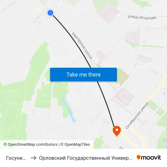 Госуниверситет to Орловский Государственный Университет. Медицинский Институт map