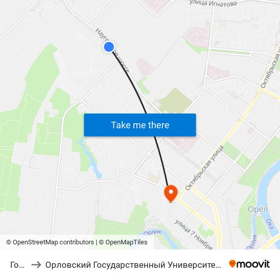 Горгаз to Орловский Государственный Университет. Медицинский Институт map