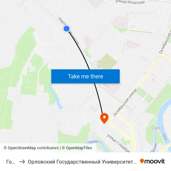 Горгаз to Орловский Государственный Университет. Медицинский Институт map