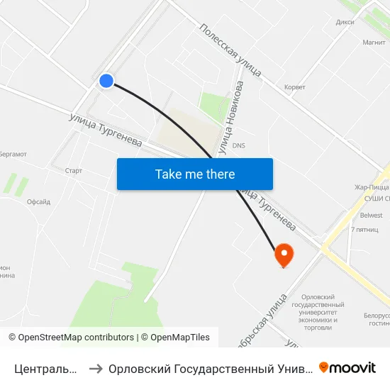 Центральный Стадион to Орловский Государственный Университет. Медицинский Институт map