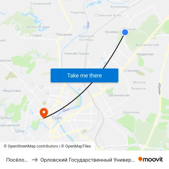 Посёлок Лесной to Орловский Государственный Университет. Медицинский Институт map