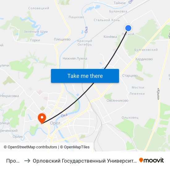 Промбаза to Орловский Государственный Университет. Медицинский Институт map