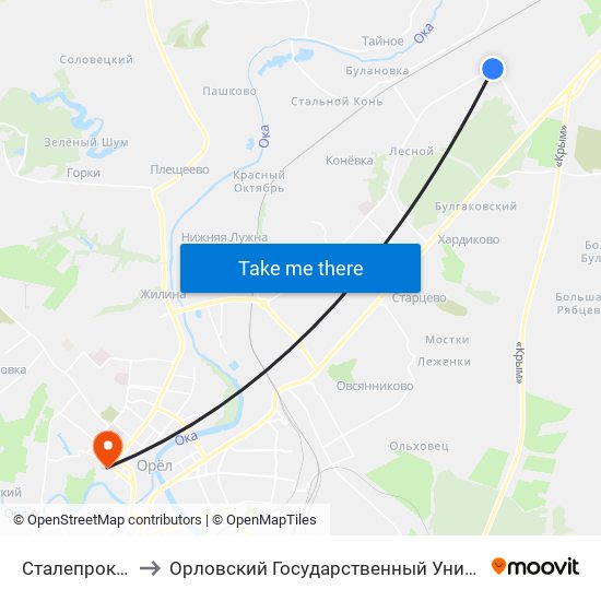 Сталепрокатный Завод to Орловский Государственный Университет. Медицинский Институт map