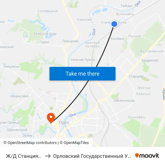 Ж/Д Станция «Стальной Конь» to Орловский Государственный Университет. Медицинский Институт map