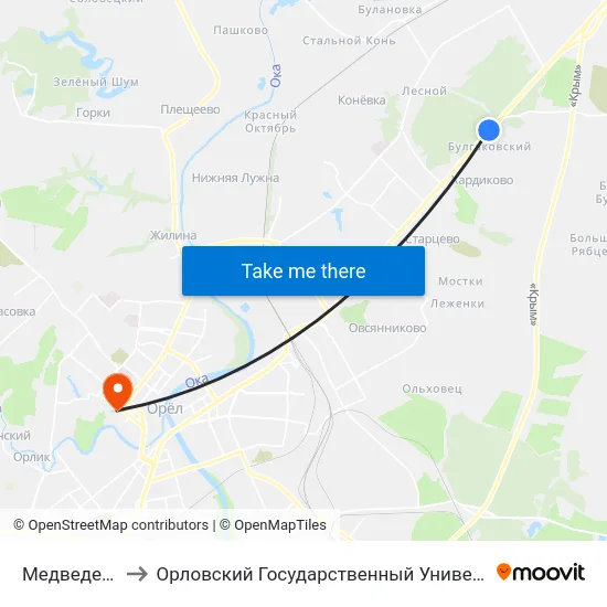 Медведевский Дес to Орловский Государственный Университет. Медицинский Институт map