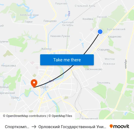 Спорткомплекс «Сталь» to Орловский Государственный Университет. Медицинский Институт map