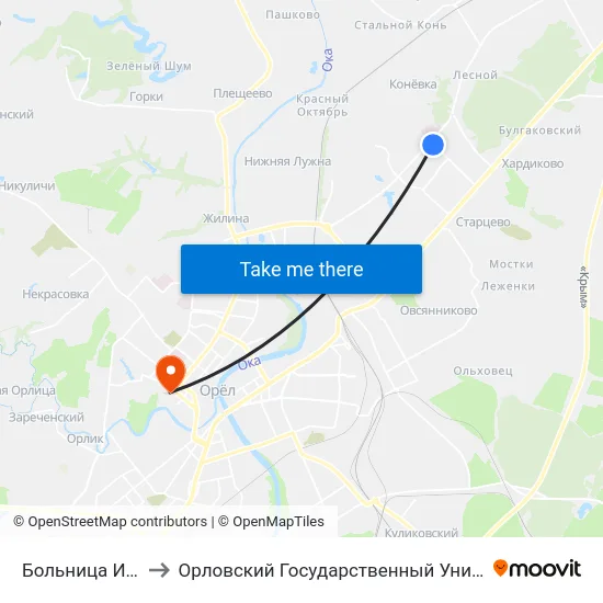 Больница Имени Боткина to Орловский Государственный Университет. Медицинский Институт map