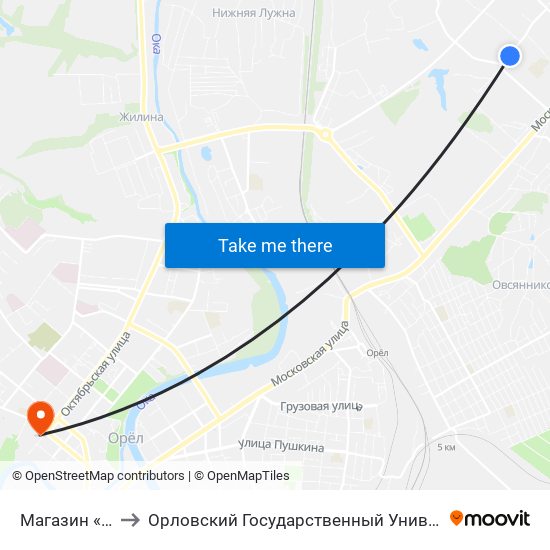 Магазин «Звёздный» to Орловский Государственный Университет. Медицинский Институт map