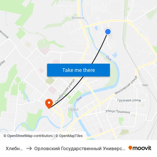 Хлебная База to Орловский Государственный Университет. Медицинский Институт map