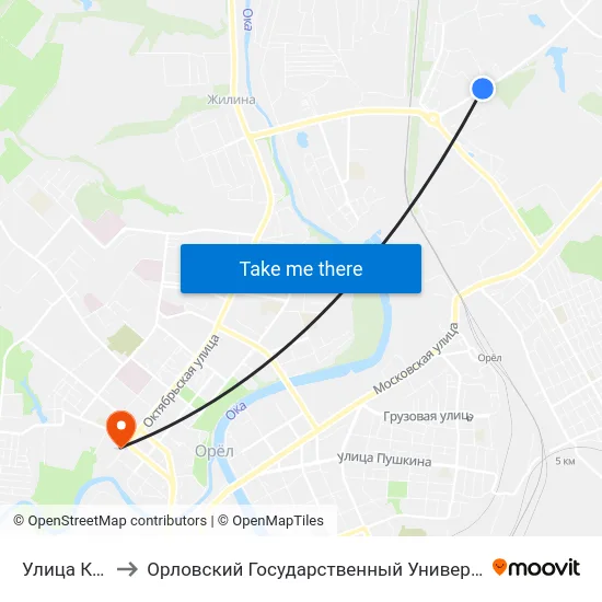 Улица Кузнецова to Орловский Государственный Университет. Медицинский Институт map