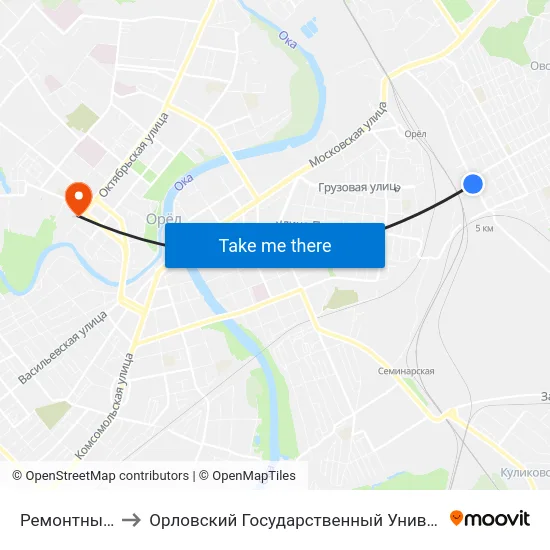 Ремонтный Переулок to Орловский Государственный Университет. Медицинский Институт map