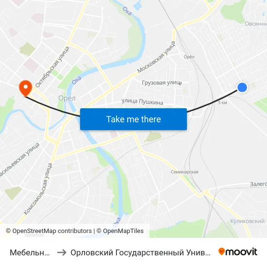 Мебельная Фабрика to Орловский Государственный Университет. Медицинский Институт map